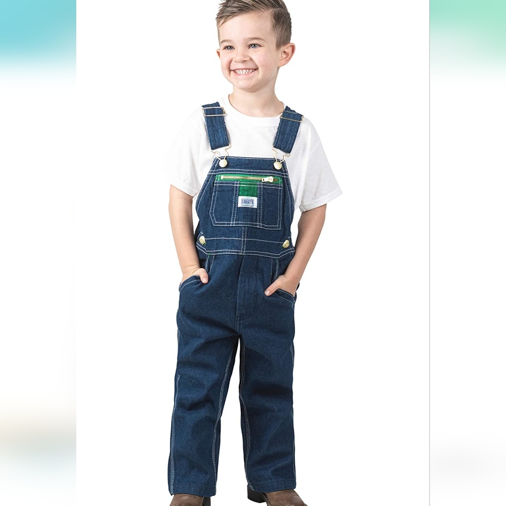 LIBERTY OVERALLS Boys Girls Unisex dark Blue denim size youth 7 MINT CONDITION
